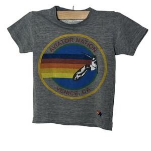 Aviator Nation‎ Tee T shirt Kids Size 6 Gray Venice CA Graphic Designer Rainbow